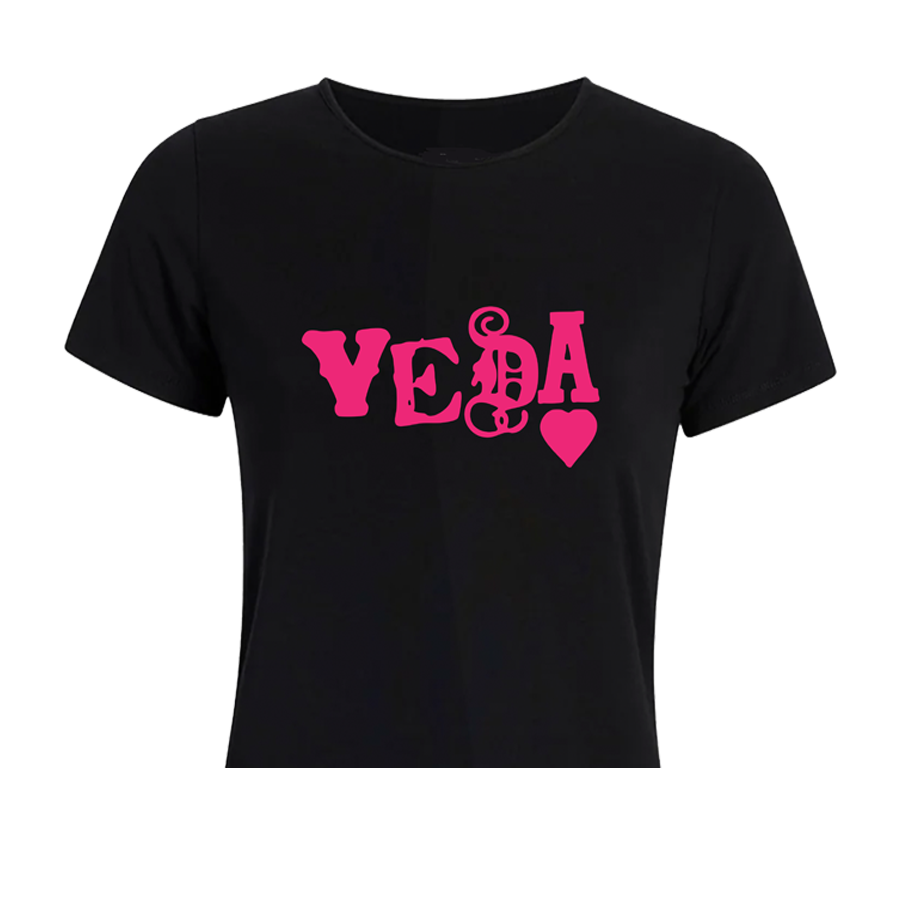๐ VEDA Womenโs Logo Tee โ Black/Pink ๐